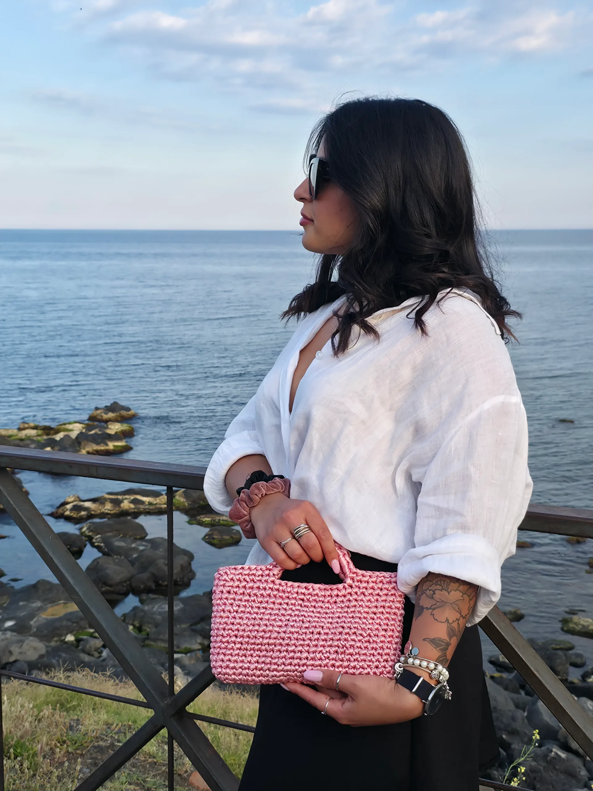 Quarzo - Pochette con manici integrati in raso realizzata a mano - immagine 2