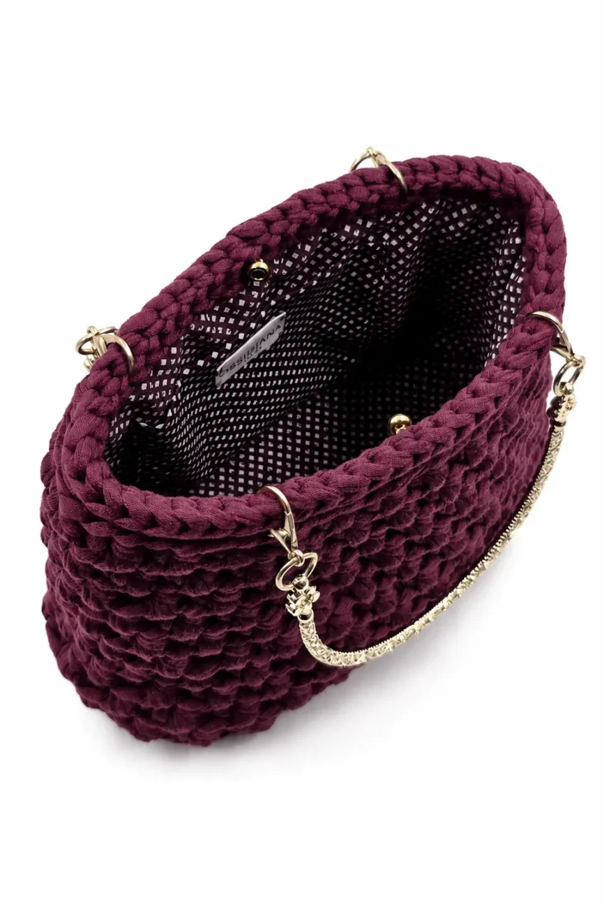Bijou - Borsa a bauletto con manici gioiello in fettuccia realizzata a mano