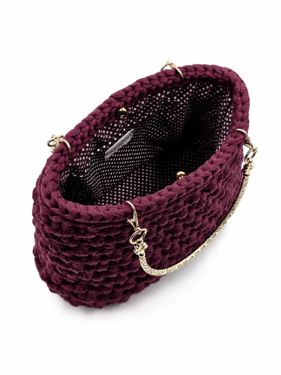 Bijou - Borsa a bauletto con manici gioiello in fettuccia realizzata a mano