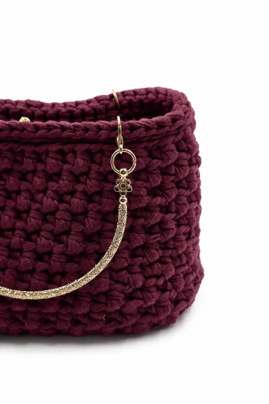 Bijou - Borsa a bauletto con manici gioiello in fettuccia realizzata a mano