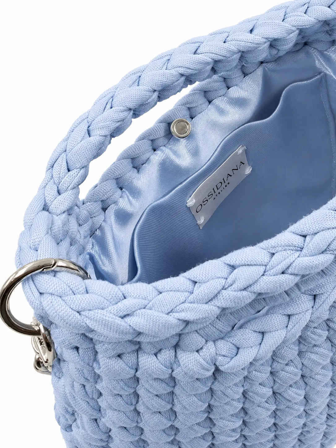 Bon Bon - Borsa a bauletto con manici integrati in fettuccia realizzata a mano - immagine 4