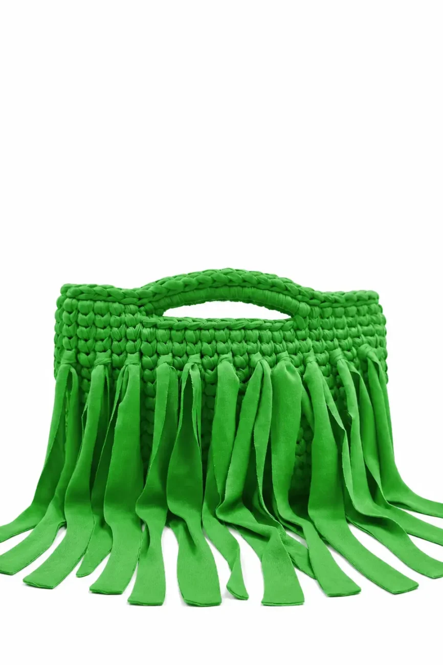 Gipsy - Borsa boho chic con manici integrati e frange in fettuccia realizzata a mano