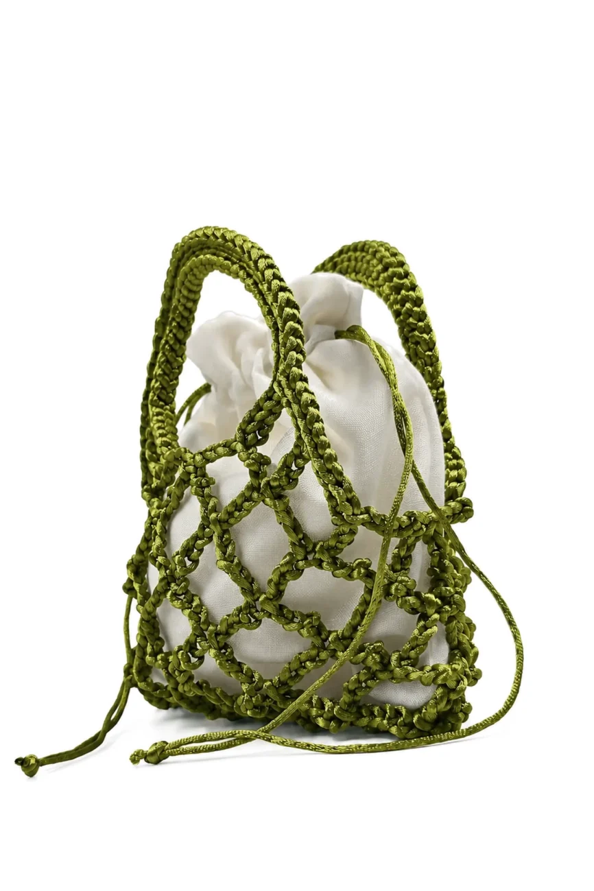 Matcha - Borsa a rete con manici integrati in coda di topo realizzata a mano