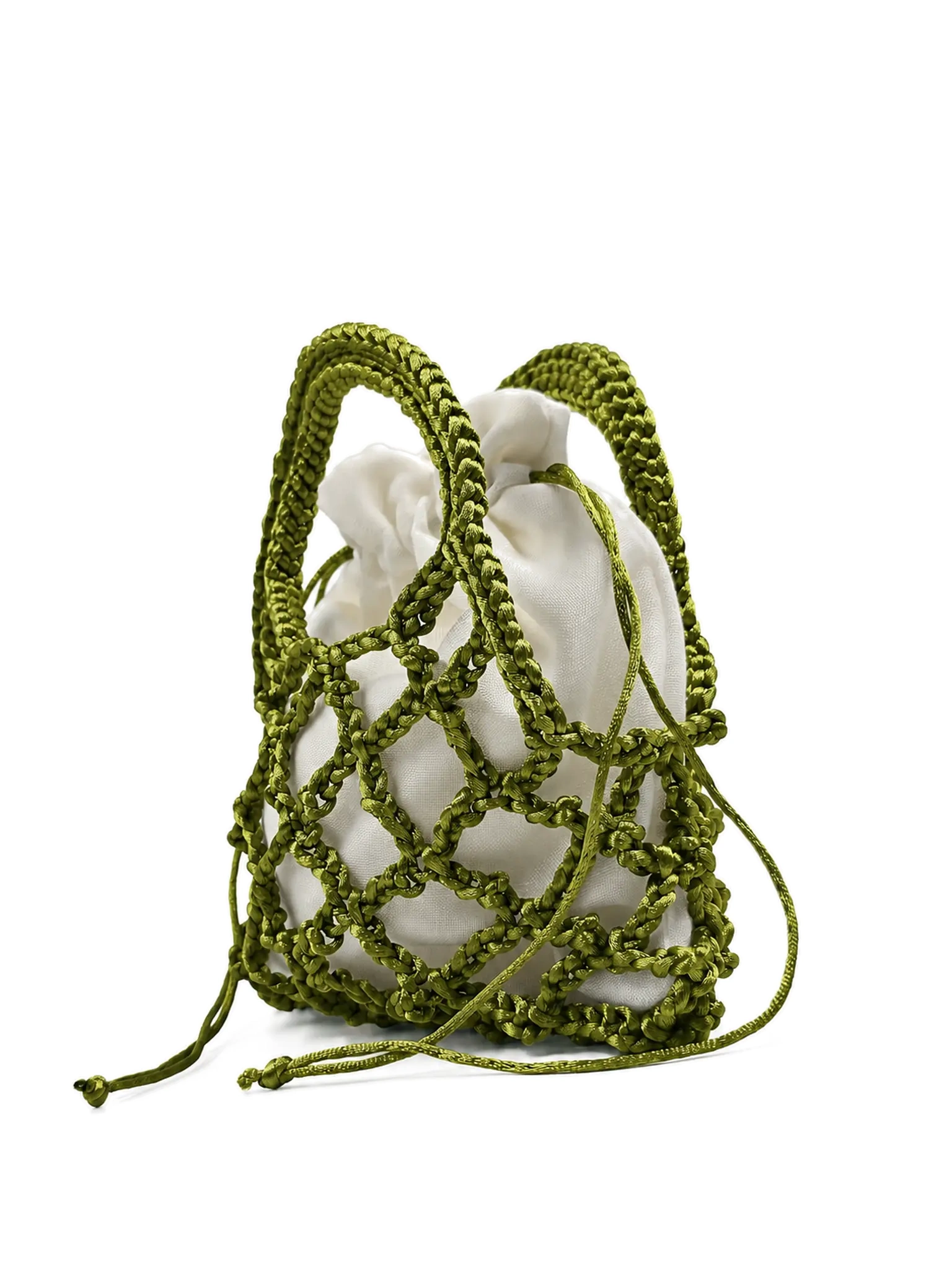 Matcha - Borsa a rete con manici integrati in coda di topo realizzata a mano