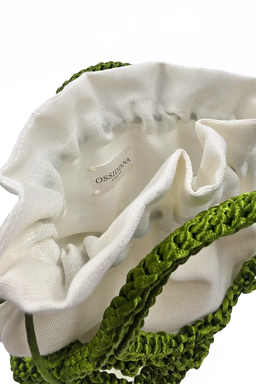 Matcha - Borsa a rete con manici integrati in coda di topo realizzata a mano