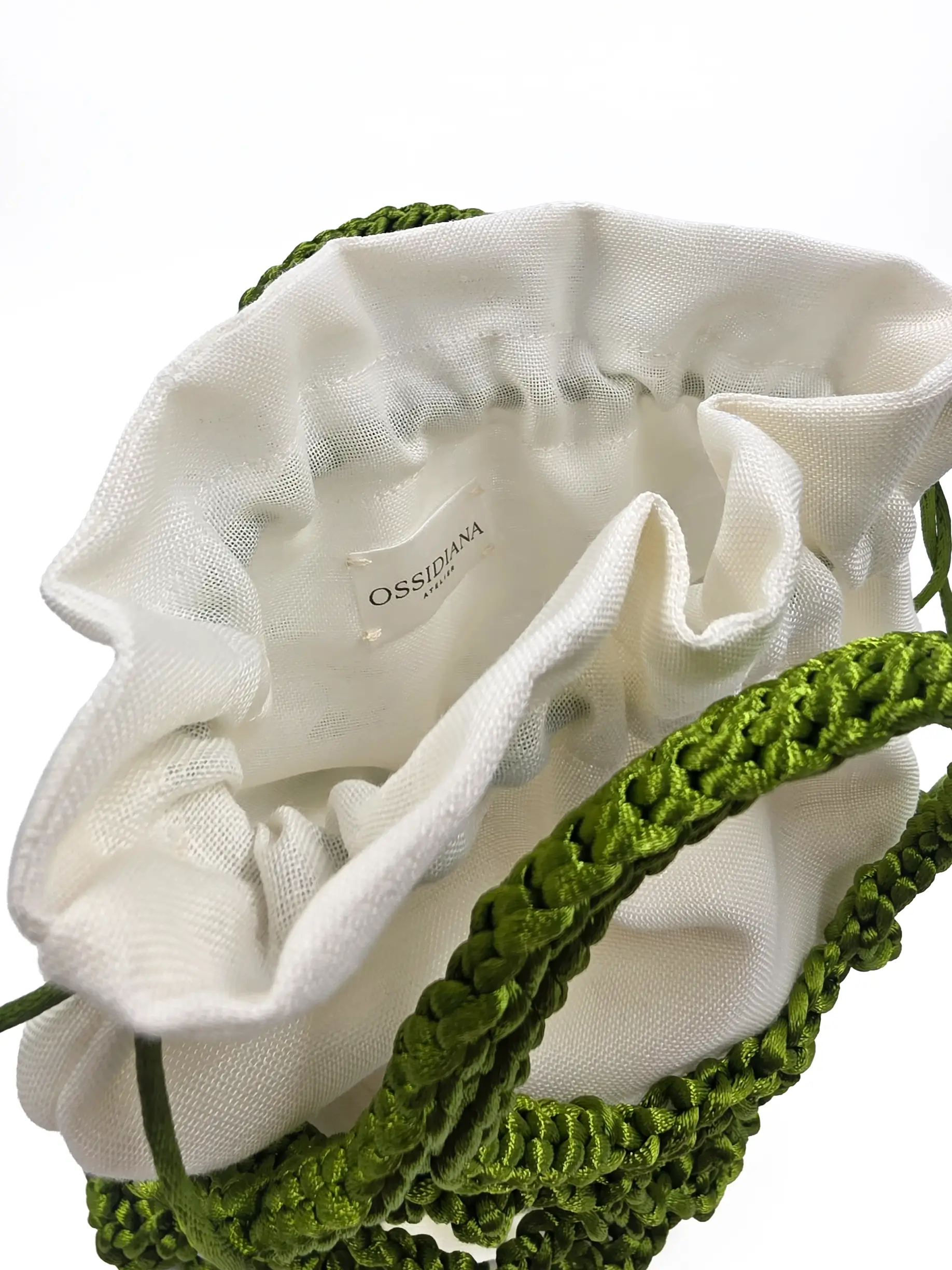 Matcha - Borsa a rete con manici integrati in coda di topo realizzata a mano