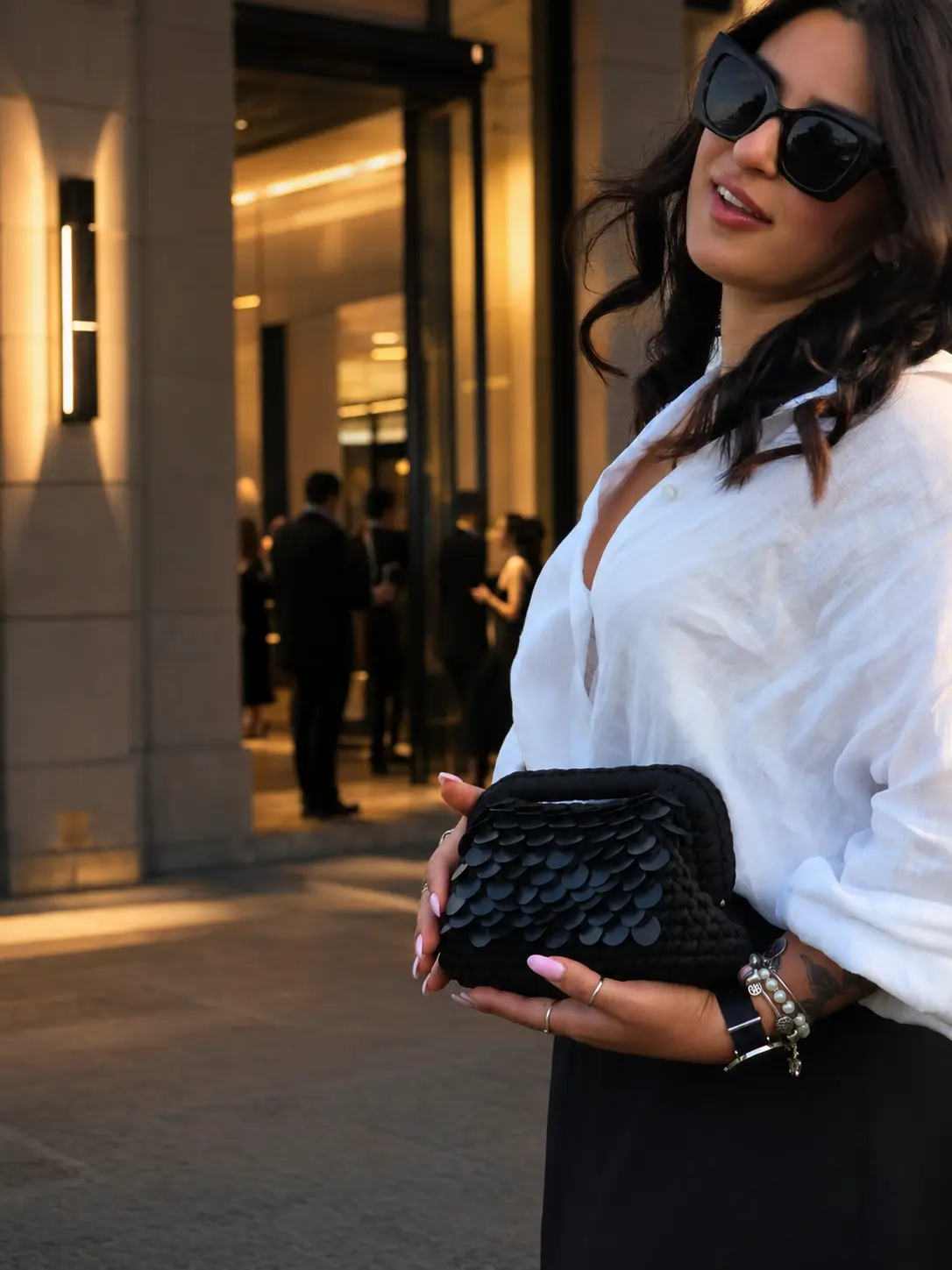 Nuit - Borsa in fettuccia con paillettes realizzata a mano