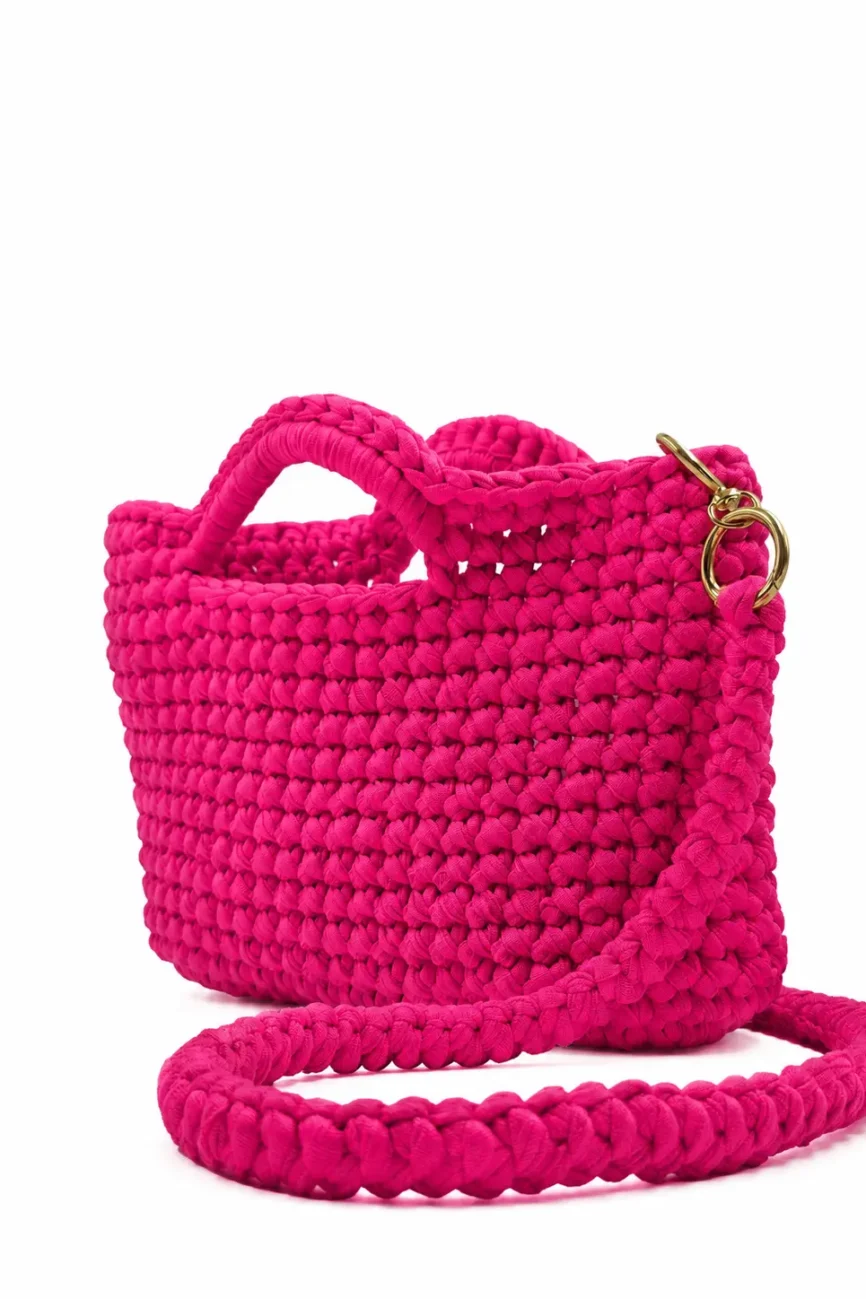 Salina - Pochette con manici integrati e tracolla in fettuccia realizzata a mano