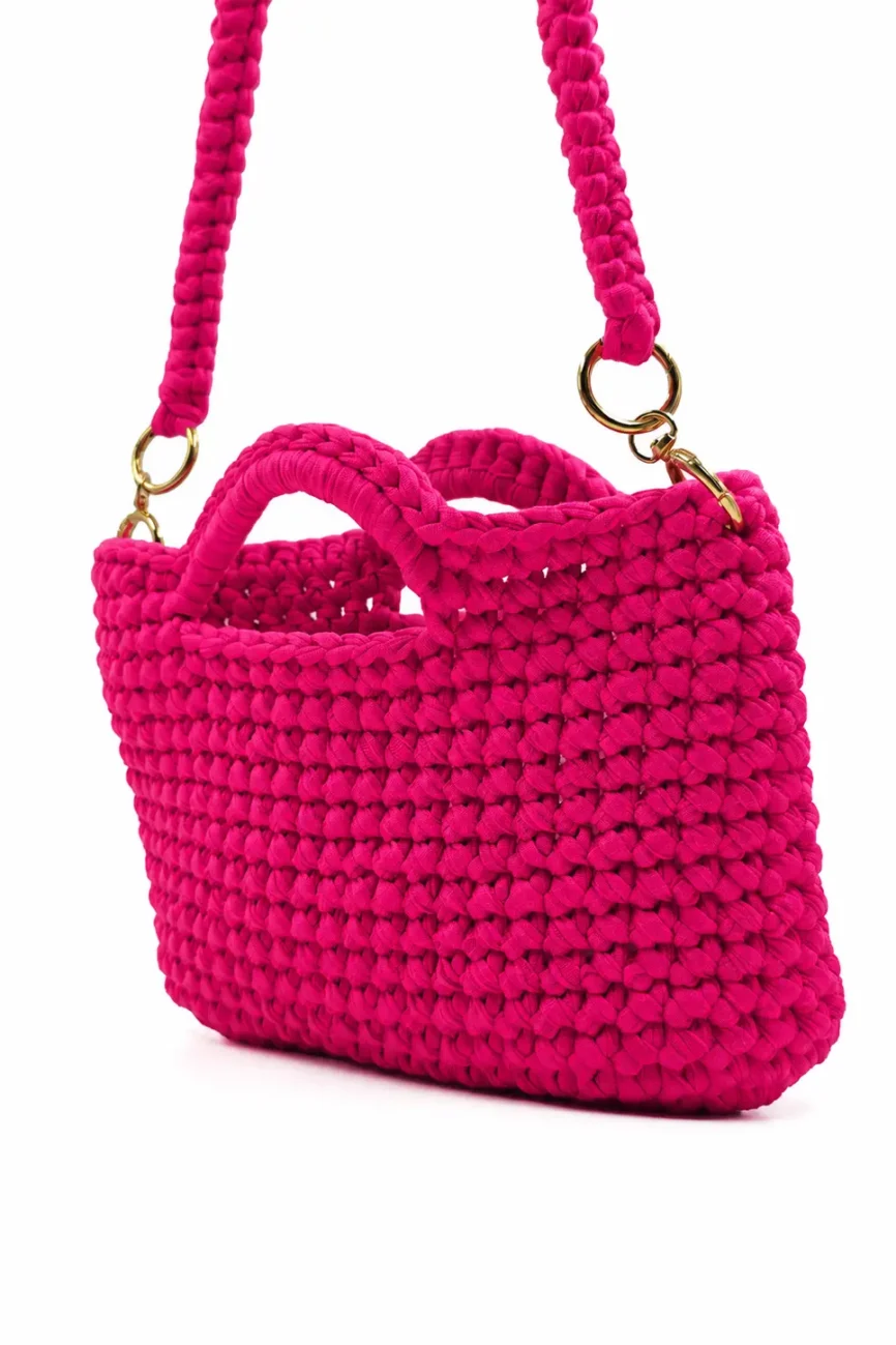 Salina - Pochette con manici integrati e tracolla in fettuccia realizzata a mano