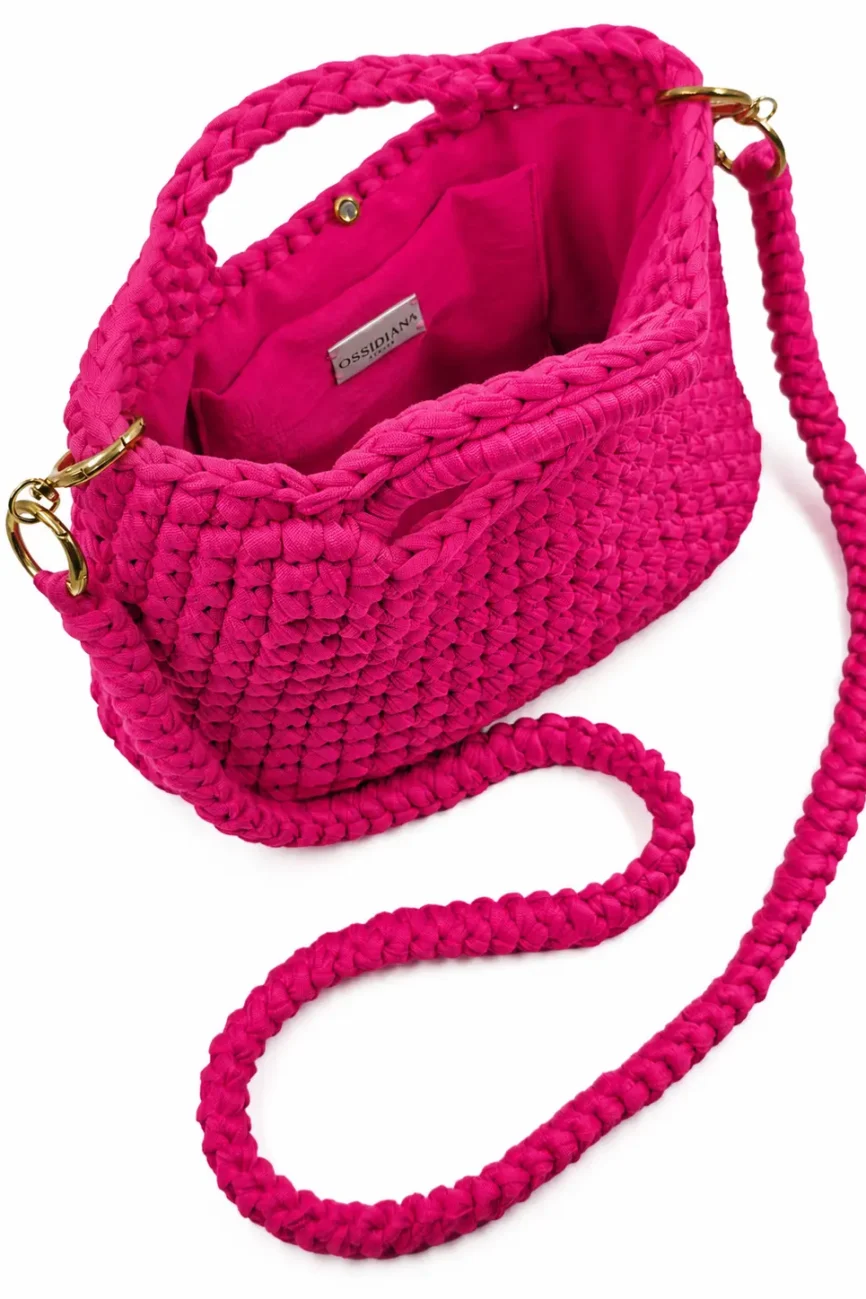Salina - Pochette con manici integrati e tracolla in fettuccia realizzata a mano