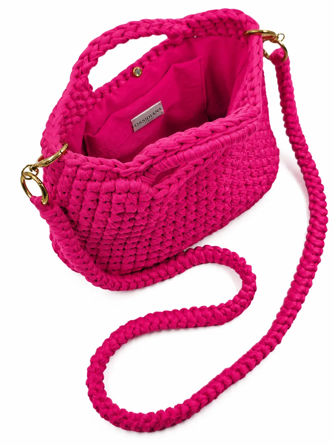 Salina - Pochette con manici integrati e tracolla in fettuccia realizzata a mano