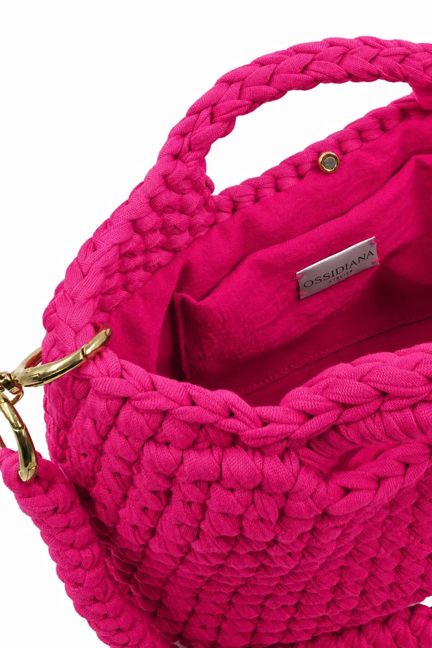Salina - Pochette con manici integrati e tracolla in fettuccia realizzata a mano