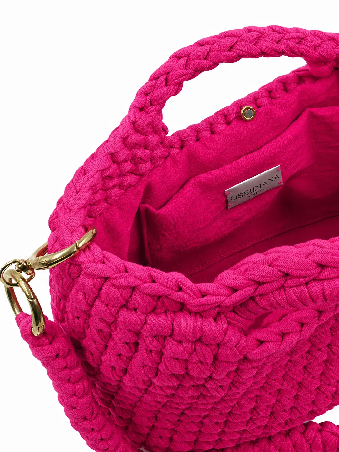 Salina - Pochette con manici integrati e tracolla in fettuccia realizzata a mano