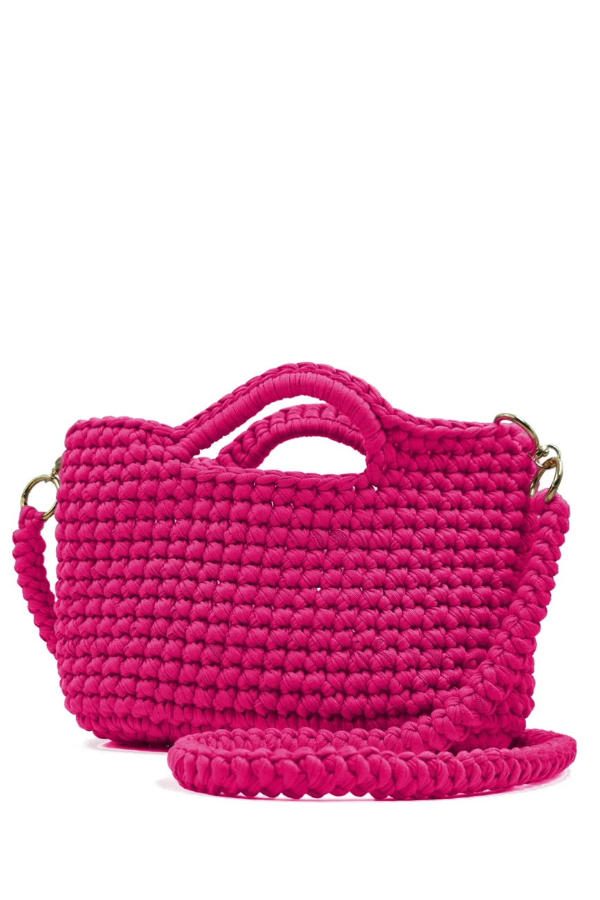 Salina - Pochette con manici integrati e tracolla in fettuccia realizzata a mano